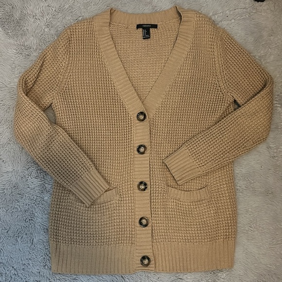 Forever 21 Beige Long Sleeve Button Up Sweater size S - Picture 5 of 6